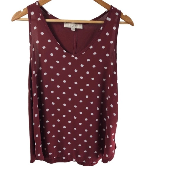 Loft Tank Top Polka Dot Sz MP Blouse Rust Brown White Business Casual Career - Picture 3 of 5